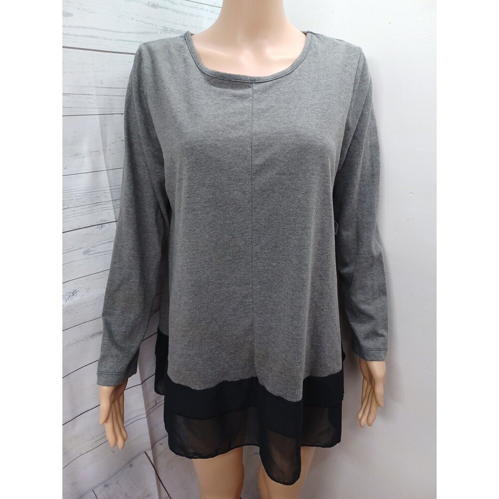 JW Style Black Gray Long Sleeve Blouse Top Womens  XL